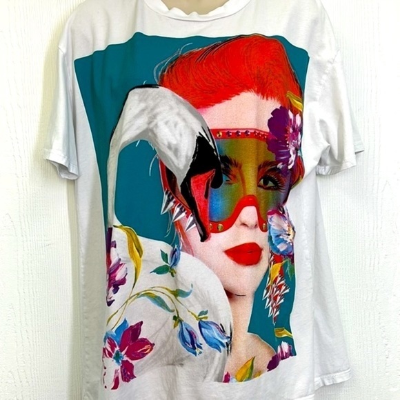 Zara - Madrid Gras Swan Colorful Fun Graphic Short Sleeve Shirt Size Small - Picture 3 of 10